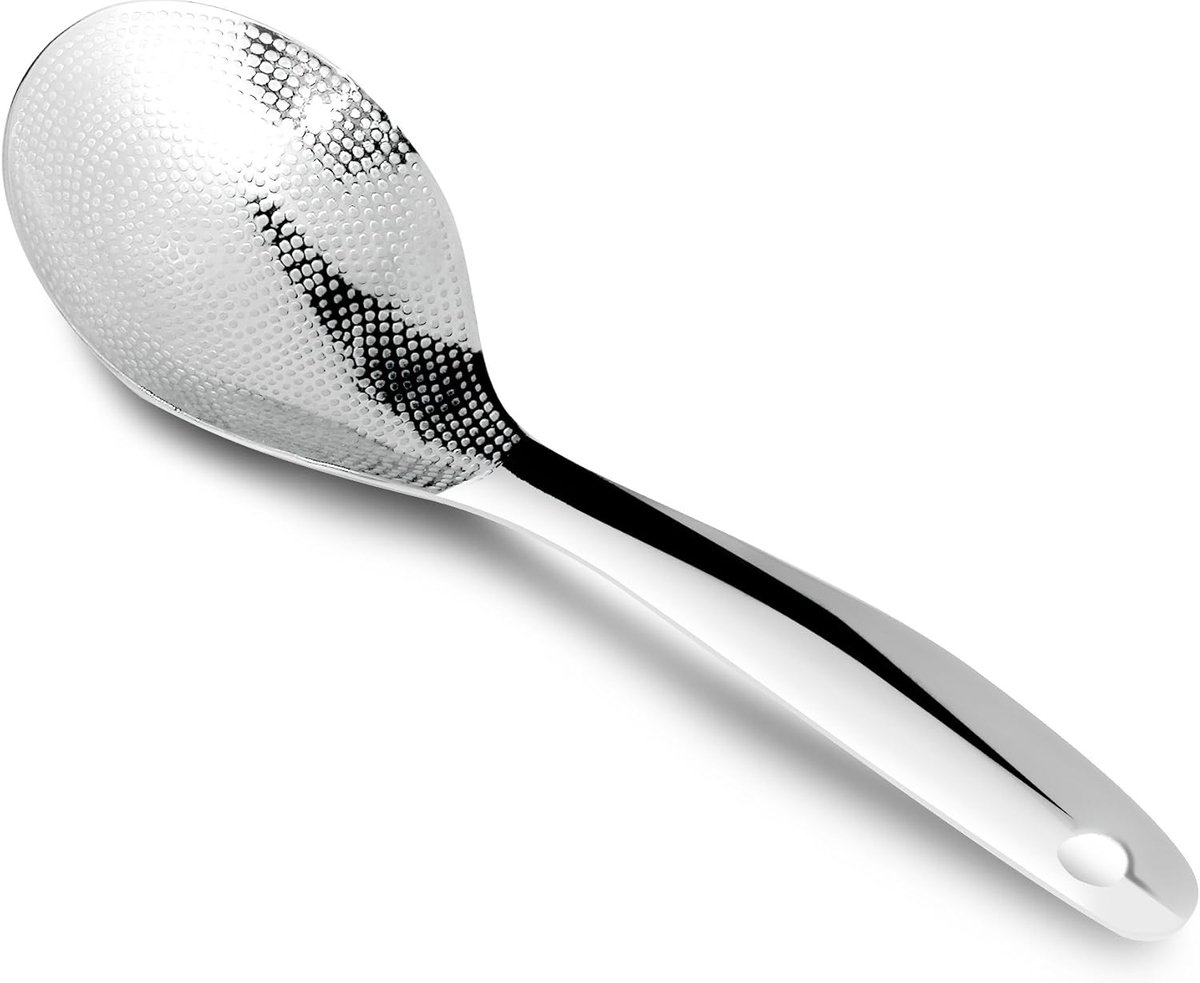SnelShoppen - Rijstlepel, Risottolepel, Grote Lepel van RVS met Ongelijkmatigheden, 23.5 x 7.5 x 2 cm, Zilver, Ideaal voor Keuken, Feest, Camping, Sus