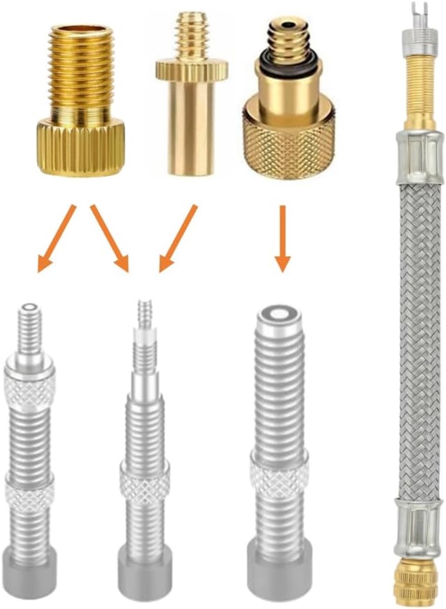 SnelShoppen - Manovella Fietsventiel Adapter Set AV/DV/SV - Inclusief Metalen Verlengstuk - Geschikt voor Fiets, E-bike, MTB en Racefiets - Hoogwaardi