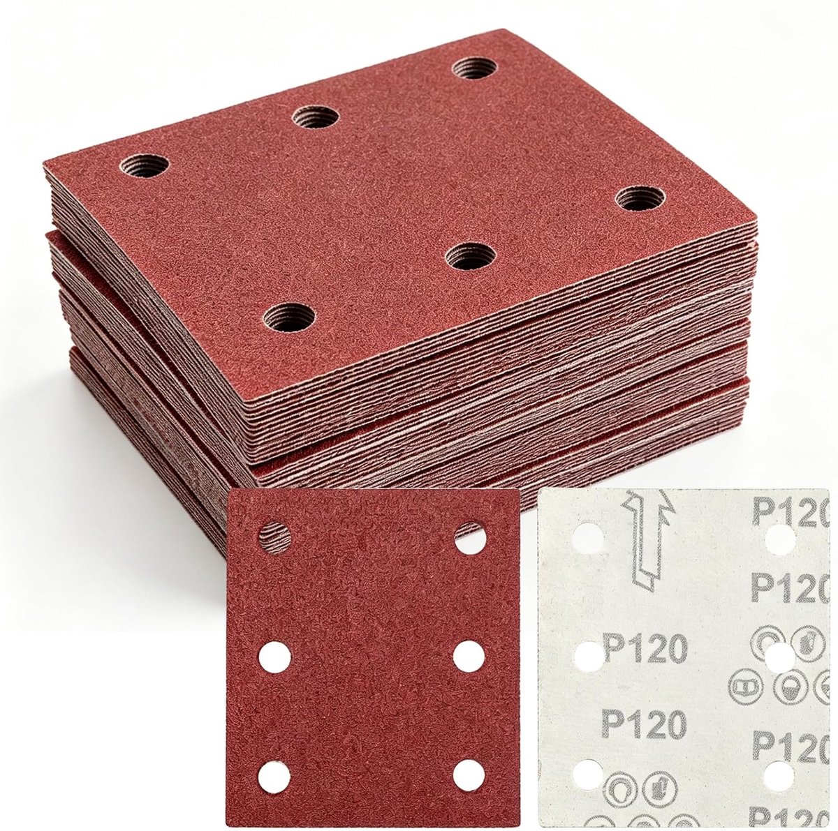 SnelShoppen - 60 Stuks Schuurpapier Set 115x101mm P120 Medium Grit met 6 Gaten - Voor Makita en Andere Schuurmachines - Perfect voor Houtbewerking en