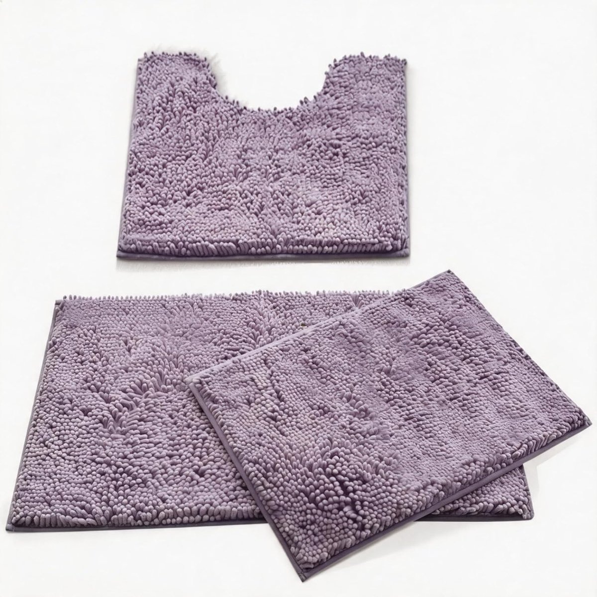 SnelShoppen - Chenille Badmat Set 3-delig met Antislip - Luxe Badkamer Matten, Waterabsorberend, Sneldrogend, U-Vorm Toiletmat, Zacht en Schimmelbeste