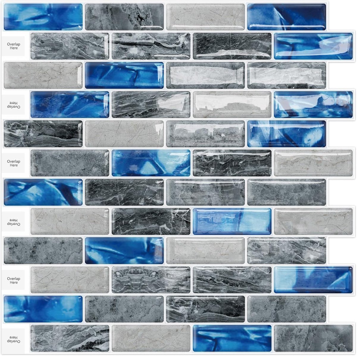 SnelShoppen - 3D Zelfklevende Tegels - Muurstickers - Blauw Marmer - 10 Vellen - 30.5 x 30.5 cm - Keuken & Badkamer Decoratie
