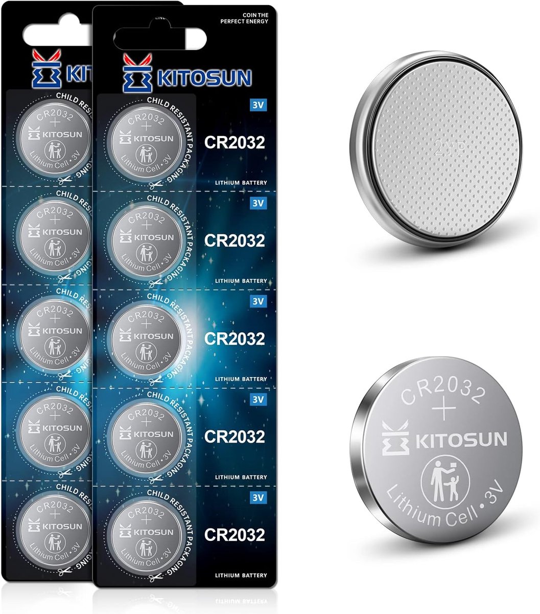 SnelShoppen - Kitosun CR2032 Batterijen 3V Lithium Knopcel - 10 Stuks CR 2032 Muntbatterijen voor Sleutel, Afstandsbediening, LED Lampen, Kaarsen, Glu