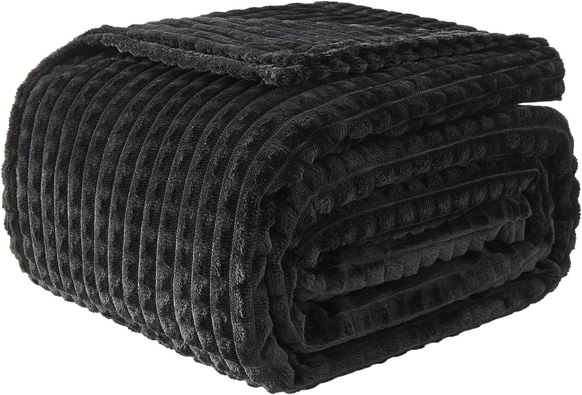 SnelShoppen - Fleece Dekentje 3D Jacquard, Zachte Fluffy Plaid voor Sofa en Bed, Lichtgewicht Luxe Flanel Geometrisch Design, Zwart, 50 x 60 inch