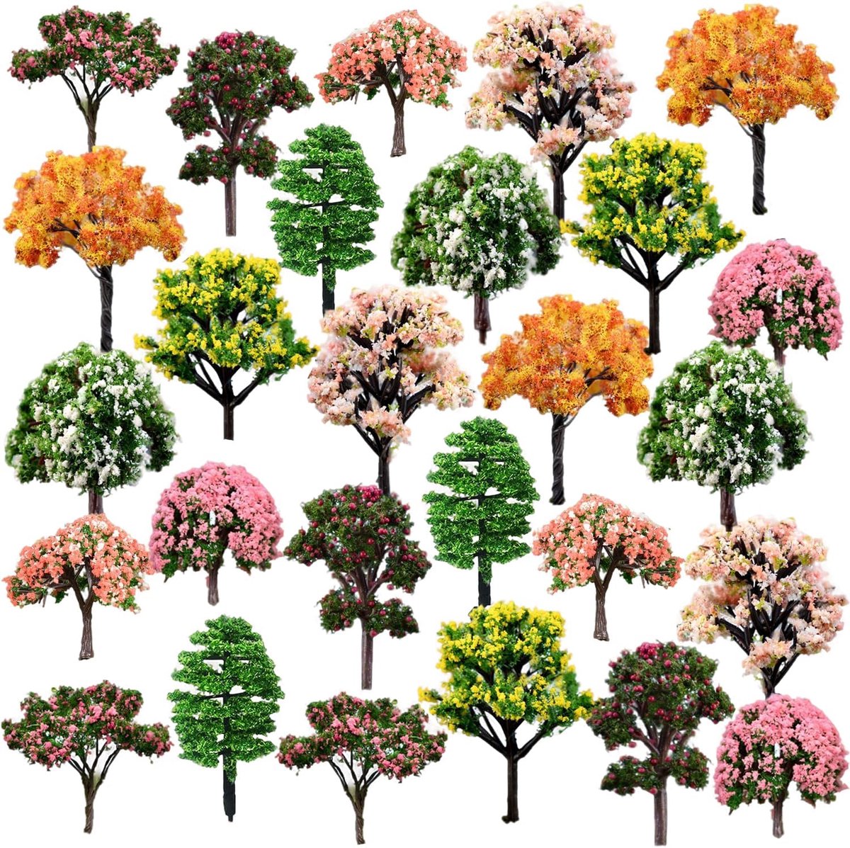 SnelShoppen - 27 Stuks Modelbouw Bomen, Gemengde Kleurige Modelbomen, Miniatuur Landschapsbomen, Flexibele Plastic Bomen voor DIY Landschap en Sandtaf