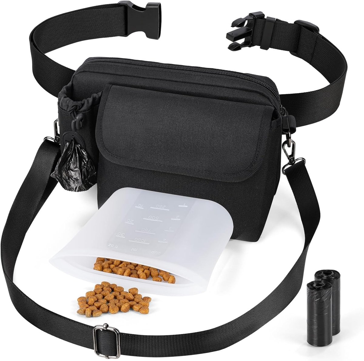SnelShoppen - Dog Treat Bags - 3-in-1 Hondensnoepzak met 1000ml Siliconen Binnenvak, Poepzak Dispenser, Oxford Canvas, Hond Accessoires voor Wandelen,