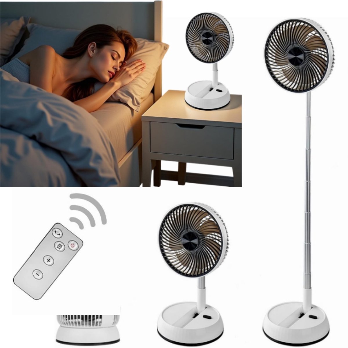 1 stuk - Opvouwbare vloerventilator - 3 snelheden, stille werking - Tafelventilator - Campingventilator - 20*92 cm - Geschikt voor thuis, kantoor, buitenreizen en verkoeling - Wit