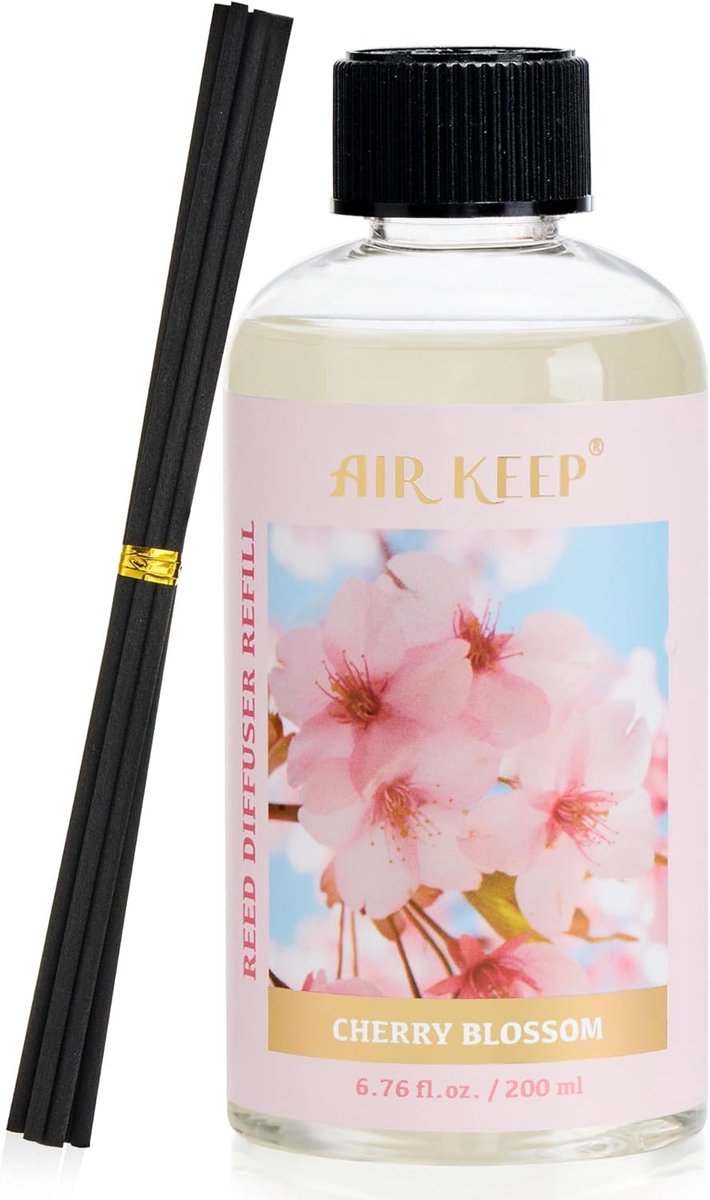 SnelShoppen - Airkeep Geurvloeistof Navulling 200ml voor Geurstokjes – Kersenbloesem – Aroma Diffuser voor Thuis, Woonkamer, Slaapkamer, Badkamer