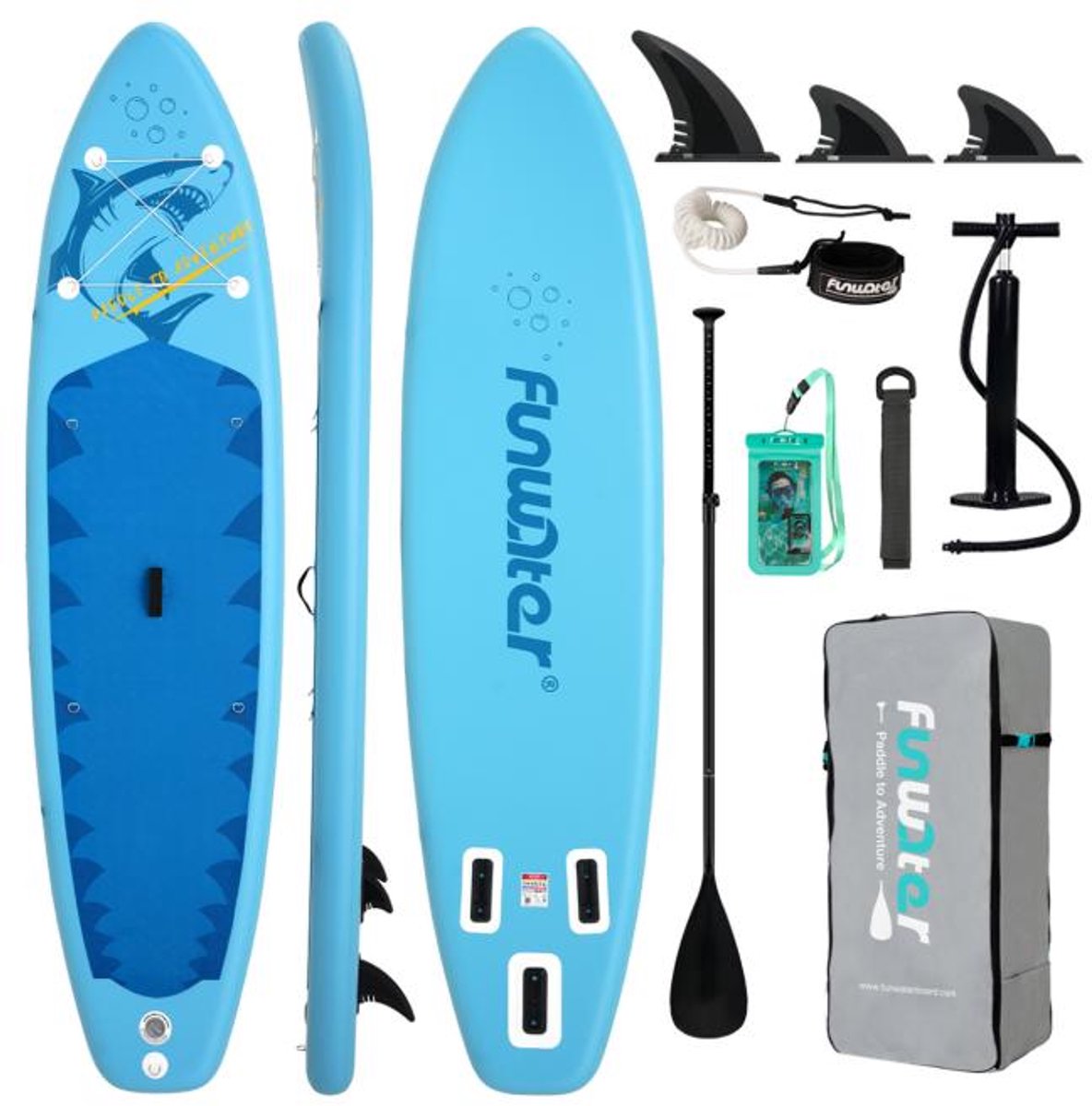 FunWater Stand Up Paddle Board 350x84x15 cm - Opblaasbaar paddleboard voor volwassenen en beginners - Compleet SUP pakket - Enkelwerkende Handpomp - Max.120 KG - Marineblauw