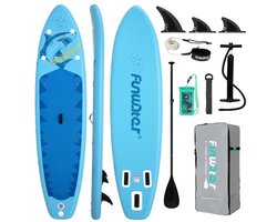 FunWater Stand Up Paddle Board 350x84x15 cm - Opblaasbaar paddleboard voor volwassenen en beginners - Compleet SUP pakket - Enkelwerkende Handpomp - Max.120 KG - Marineblauw