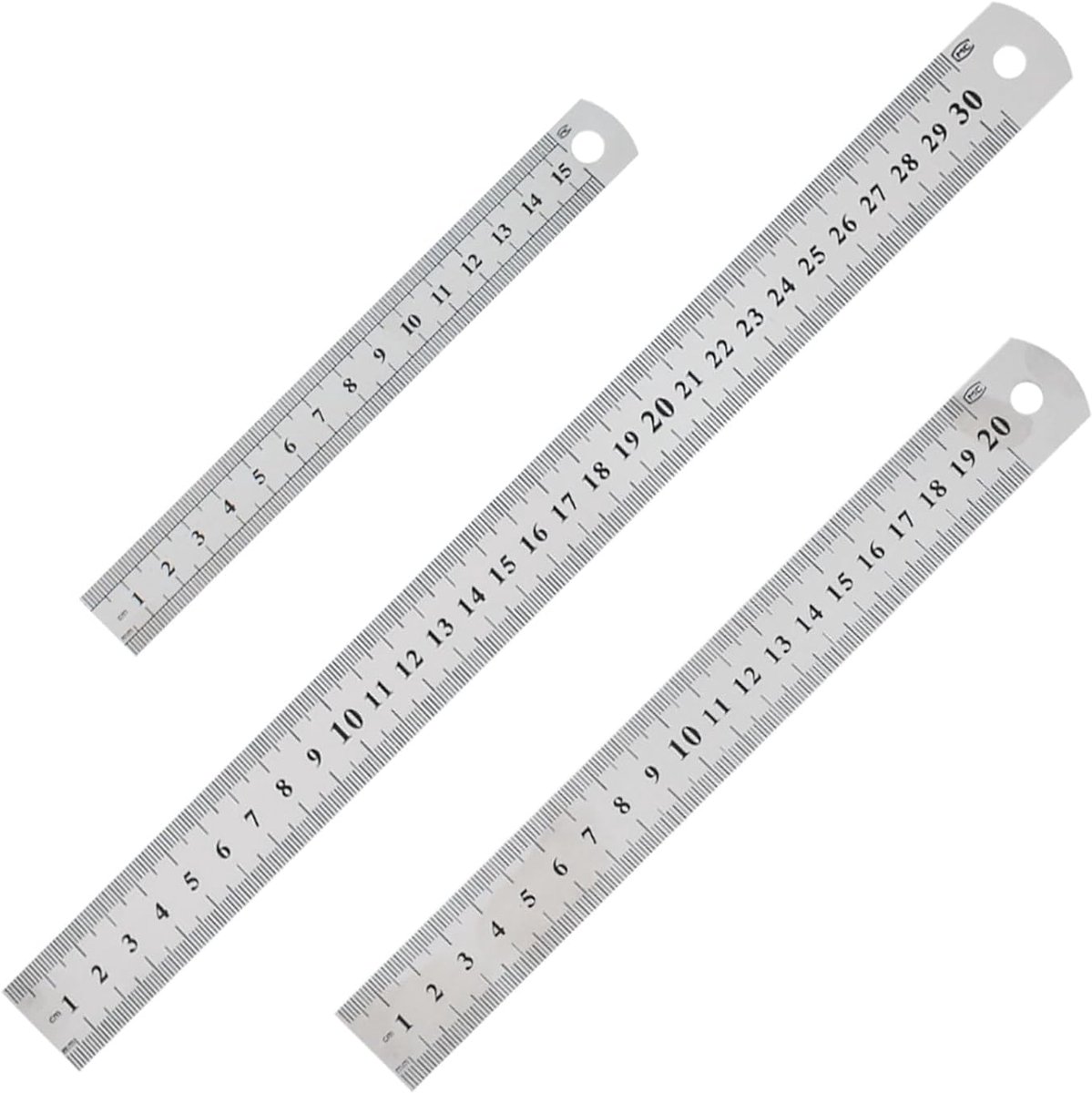 SnelShoppen - 3delige RVS Liniaal Set 15cm 20cm 30cm Dubbelzijdige Schaal Metalen Linialen Voor Onderwijs, Kantoor, Tekeningen, Engineering