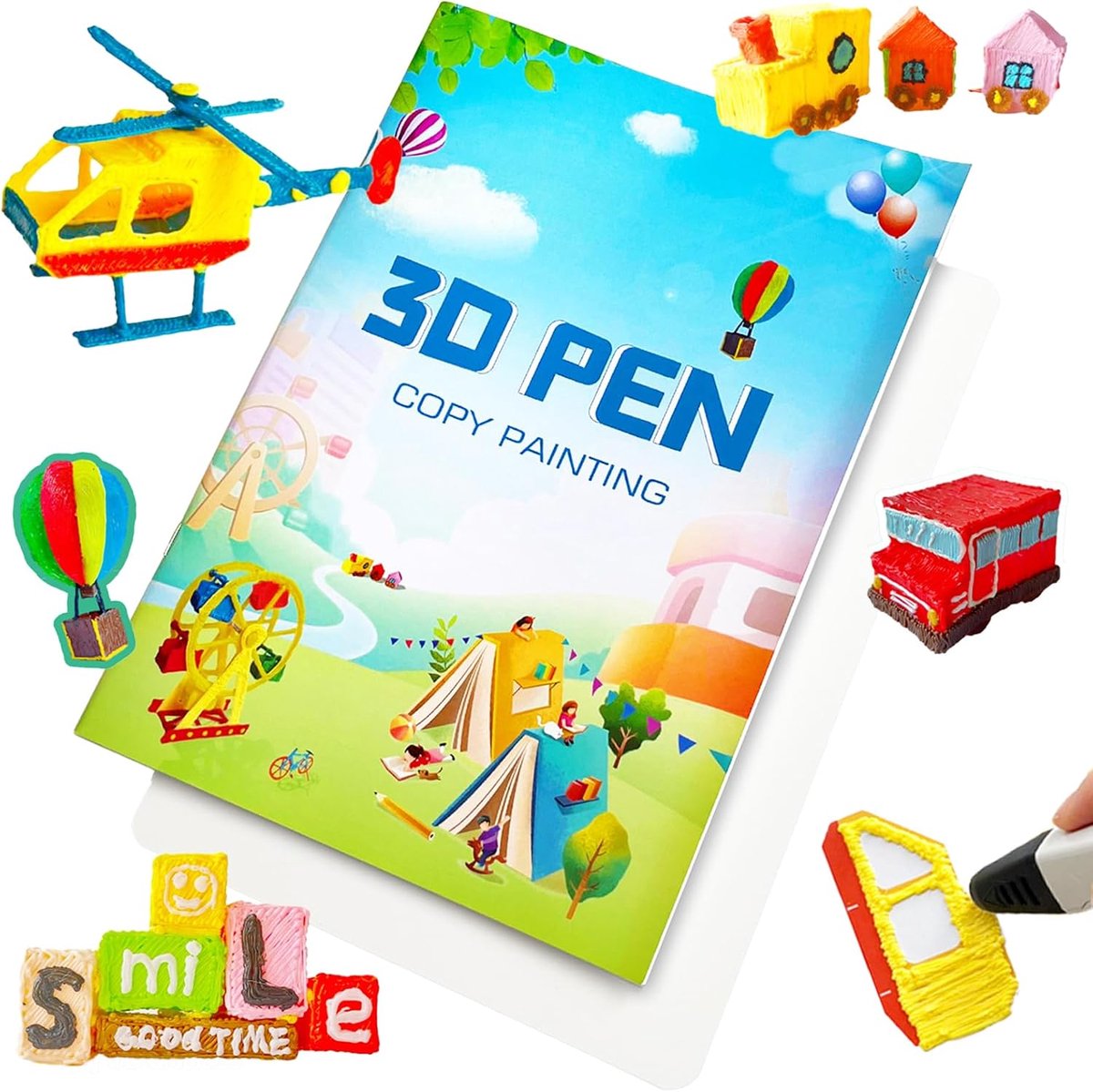 SnelShoppen - 3D-penmodellen voor kinderen, tekenboek met 65 creatieve sjablonen, transparante pvc-plaat, herbruikbaar tekenmateriaal voor ontwikkelin