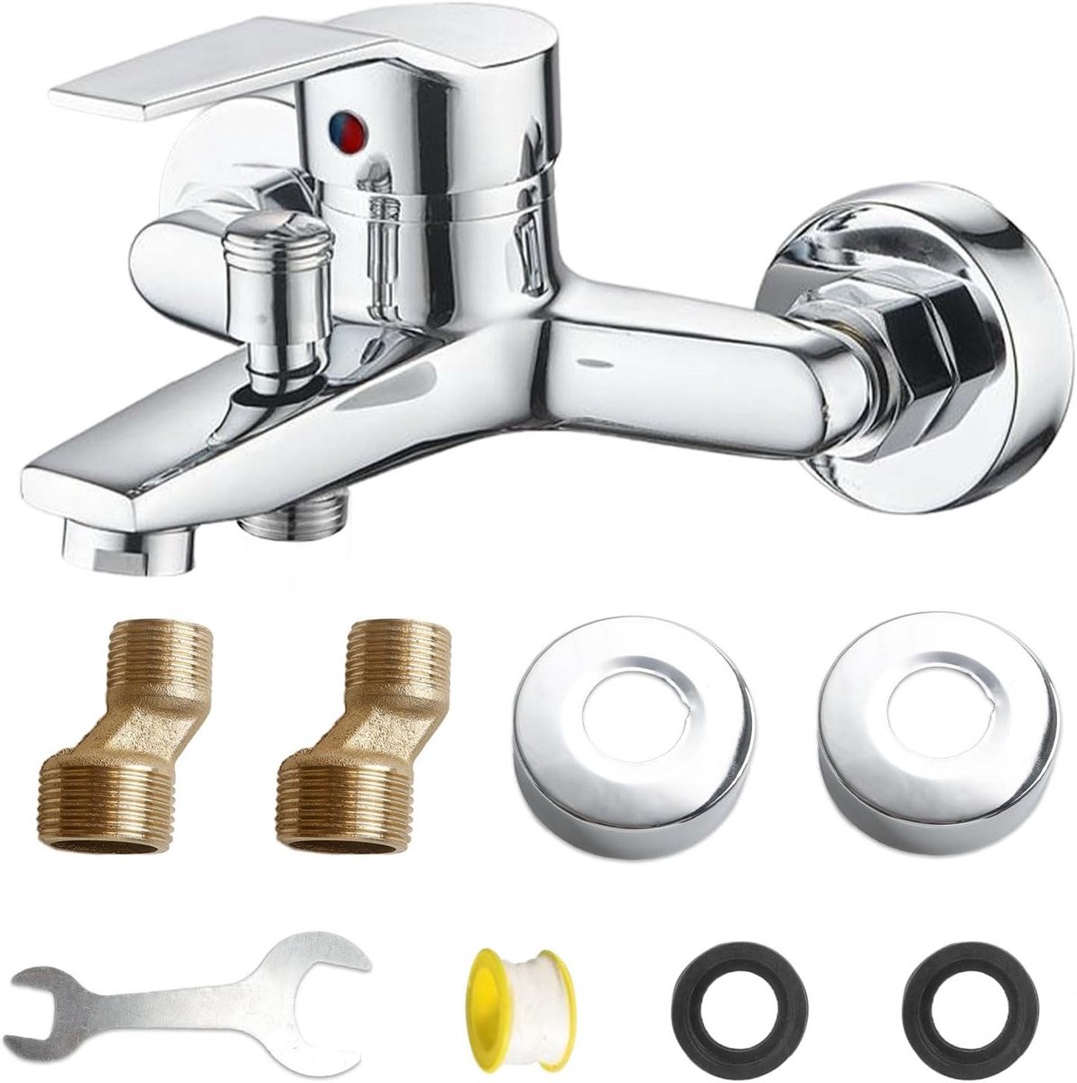 Badkuipset met eengreeps warm en koud waterkraan en montageaccessoires