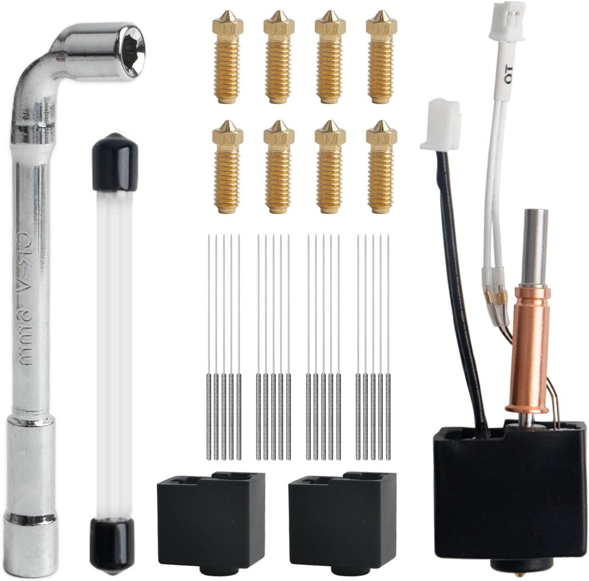 Hotend Kit voor 3D Printers met 8 Messing Nozzles, Nozzle Wrench, Siliconen Covers en Reinigingsnaalden voor Verbeterde Printkwaliteit en Compatibiliteit
