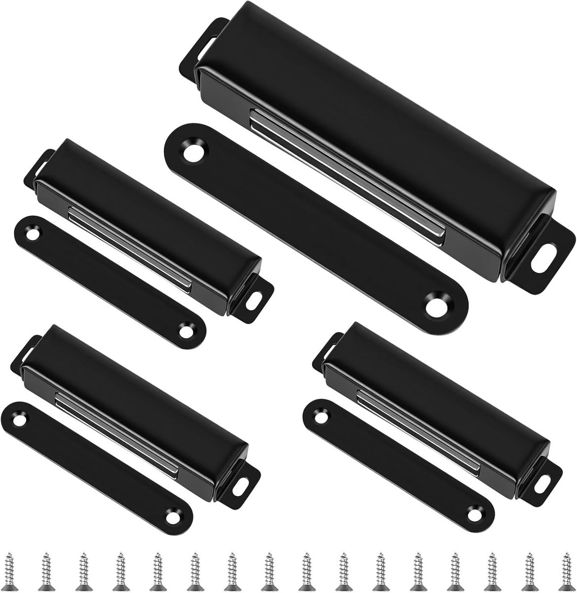 SnelShoppen - Set van 4 Sterke Magnetische Deurvangsten, Roestvrijstalen Deurmagnets voor Kledingkasten en Keukenkasten, Zwart, 40 kg Houdkracht