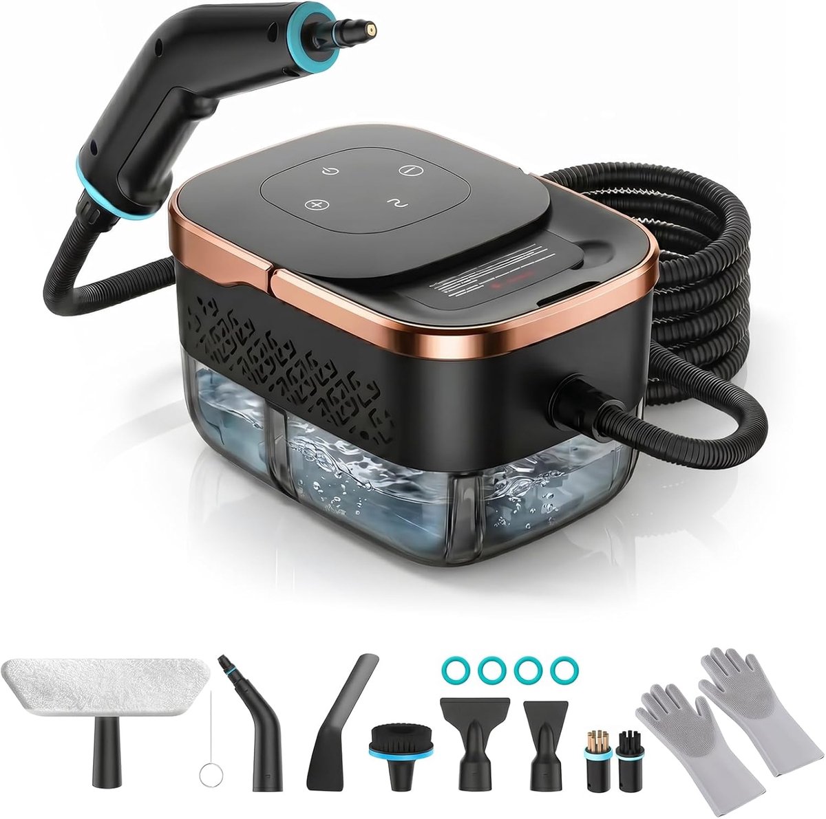 SnelShoppen - Handheld Stoomreiniger 2500W Draagbaar met 8 Opzetstukken, 6 Stoomstanden en 1250ml Watertank voor Auto, Keuken, Badkamer en Gordijnen -