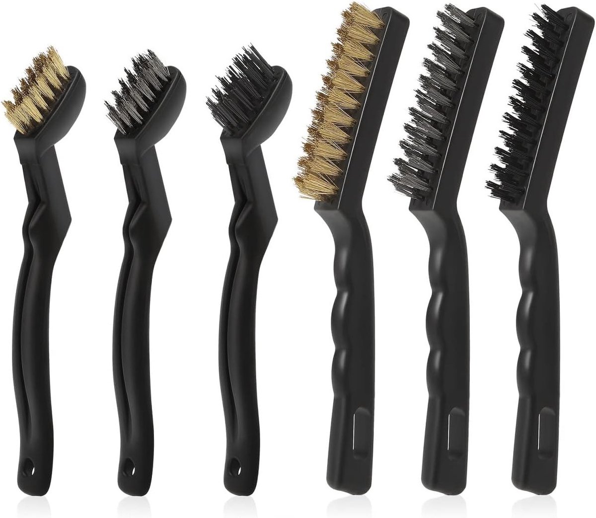 Set van 6 handmatige draadborstels voor het verwijderen van hardnekkig vuil, roest en aanslag, inclusief messing, roestvrij staal en nylon borstels