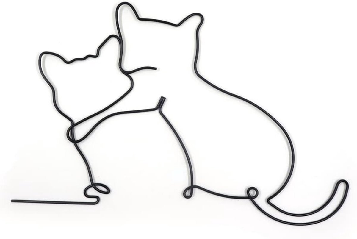 Minimalistische metalen katten wanddecoratie - moderne wandkunst van ijzerdraad voor woonkamer, slaapkamer, badkamer en keuken, geschikt voor binnen en buiten