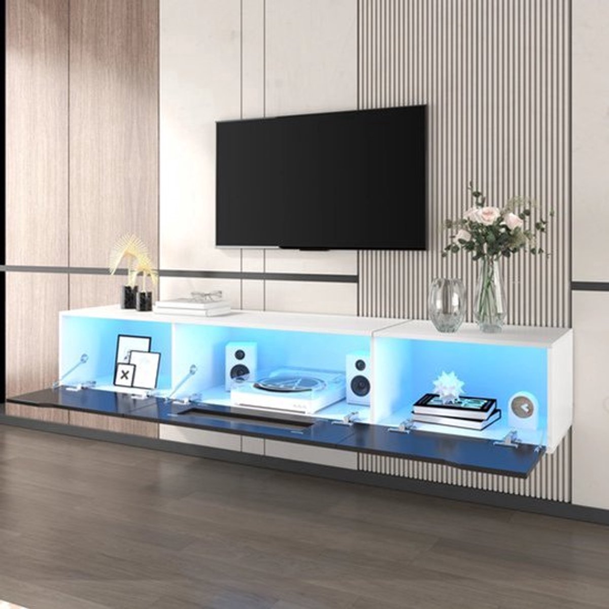 TV-Kast – Meubel – Woonkamermeubel – TV-Meubel – Hoogglans Zwart-Wit – Instelbare LED-Verl