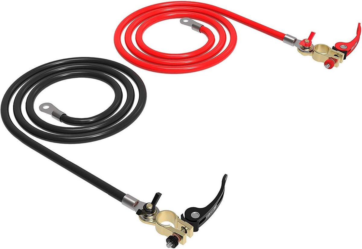 SnelShoppen - EDECOA 25 mm² 1m Koper Accukabel Set - 2 Stuks Rood/Zwart - Flexibele PVC Accu Kabel met Ringogen en Accu-adapter voor Auto, Boot en Tui