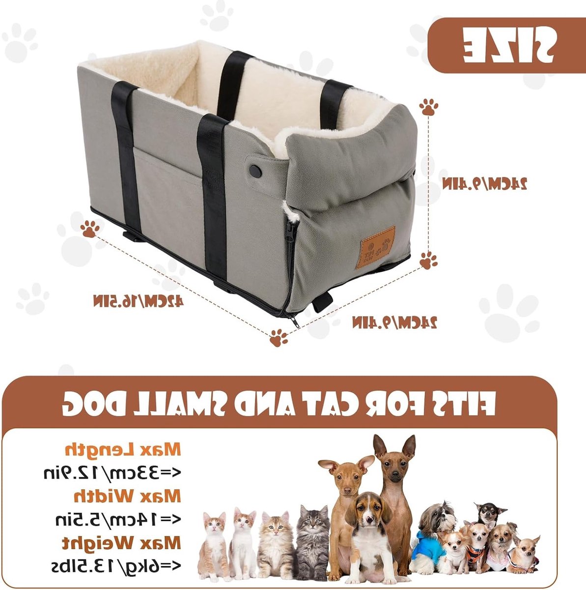 Honden- en Kattenautostoeltje, Verwijderbaar en Wasbaar Verhoogd Stoeltje voor Kleine Dieren tot 5,9 kg