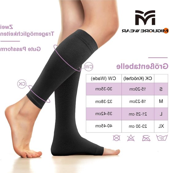 Compressiekousen voor Mannen en Vrouwen - 20-30 mmHg, Medische Steunkousen voor Thrombose en Bloedcirculatie, Gegradueerde Ondersteuning, 2 Paar — afbeelding 4