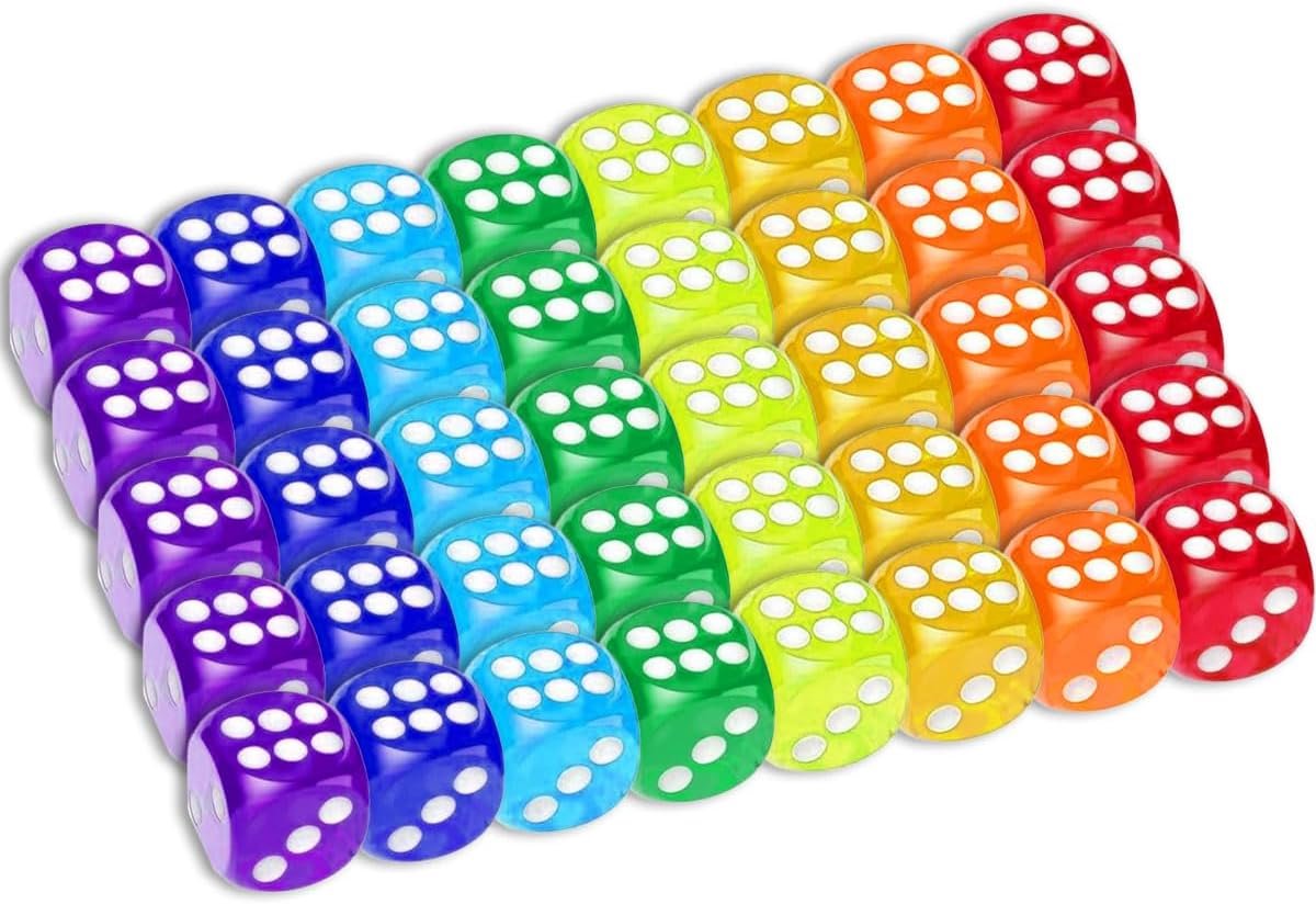 SnelShoppen - 40X Semitransparante Dobbelstenen Set 14mm - 8 Kleuren Acryl Dobbelstenen voor Tafelspellen, Rollenspellen, Feest en Verjaardag