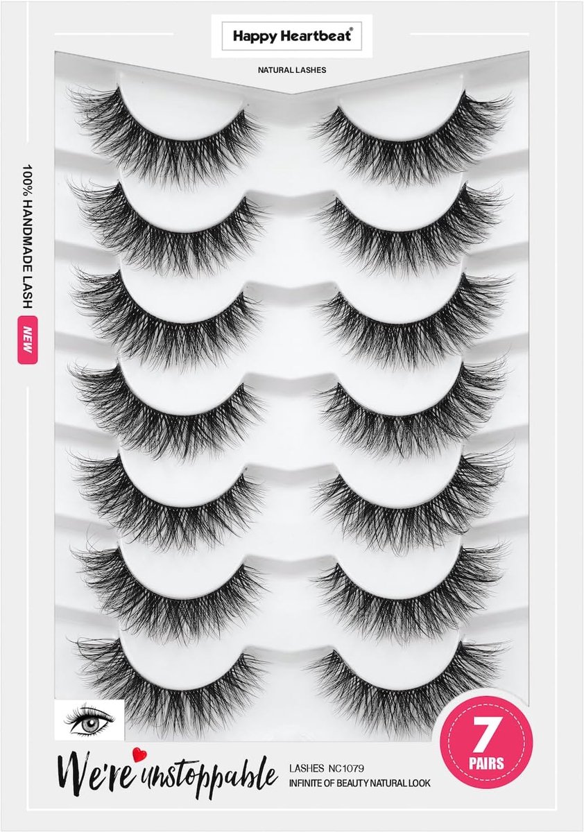 SnelShoppen - 3D Valse Wimpers Natuurlijke Look Cat Eye Met Transparante Band - Wispy Korte Zachte Herbruikbare Wimpers - 7 Paar Voor Feest, Avond Uit