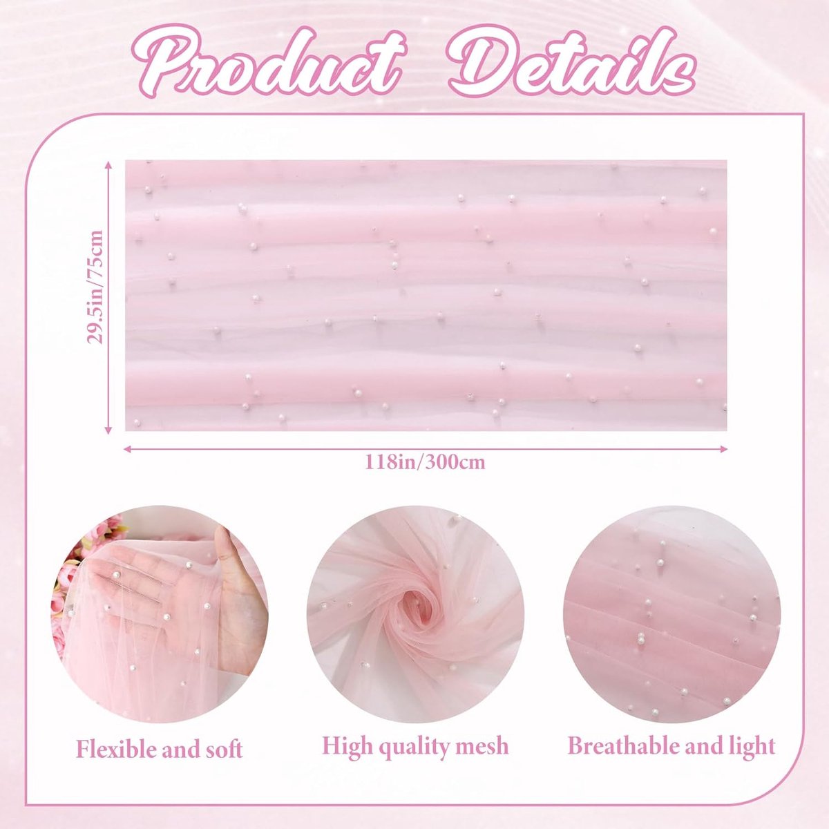 SnelShoppen - Elegant Tafelkleed Tafelrunner Roze 75x300cm met Parels en Tule - Perfect voor Bruiloft, Verjaardag, Feest, Trouwfeest en Diner