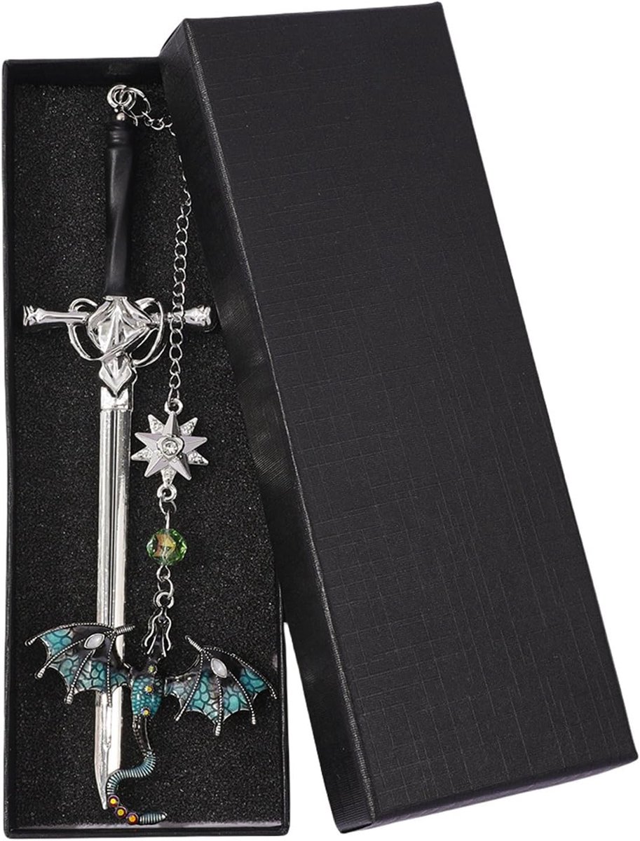 SnelShoppen - Gepersonaliseerde Boekenlegger, Metaal Zwaard met Kristal Hangertje, Decoratieve Bookmark, Cadeau voor Lezers, Onderwijzers, Mannen en V