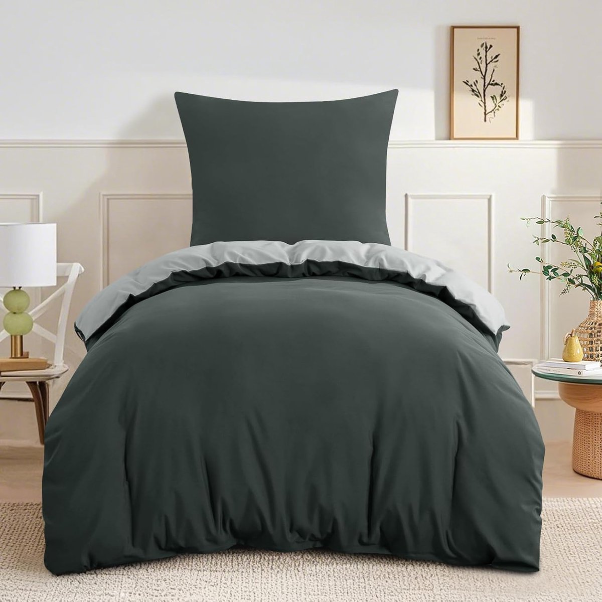 SnelShoppen - Bedlinnen Set 155 x 220 cm Antraciet Grijs - 2-delige Dekbedovertrekset met Rits van Oeko-Tex Microvezel - Zacht en Kreukvrij voor een G