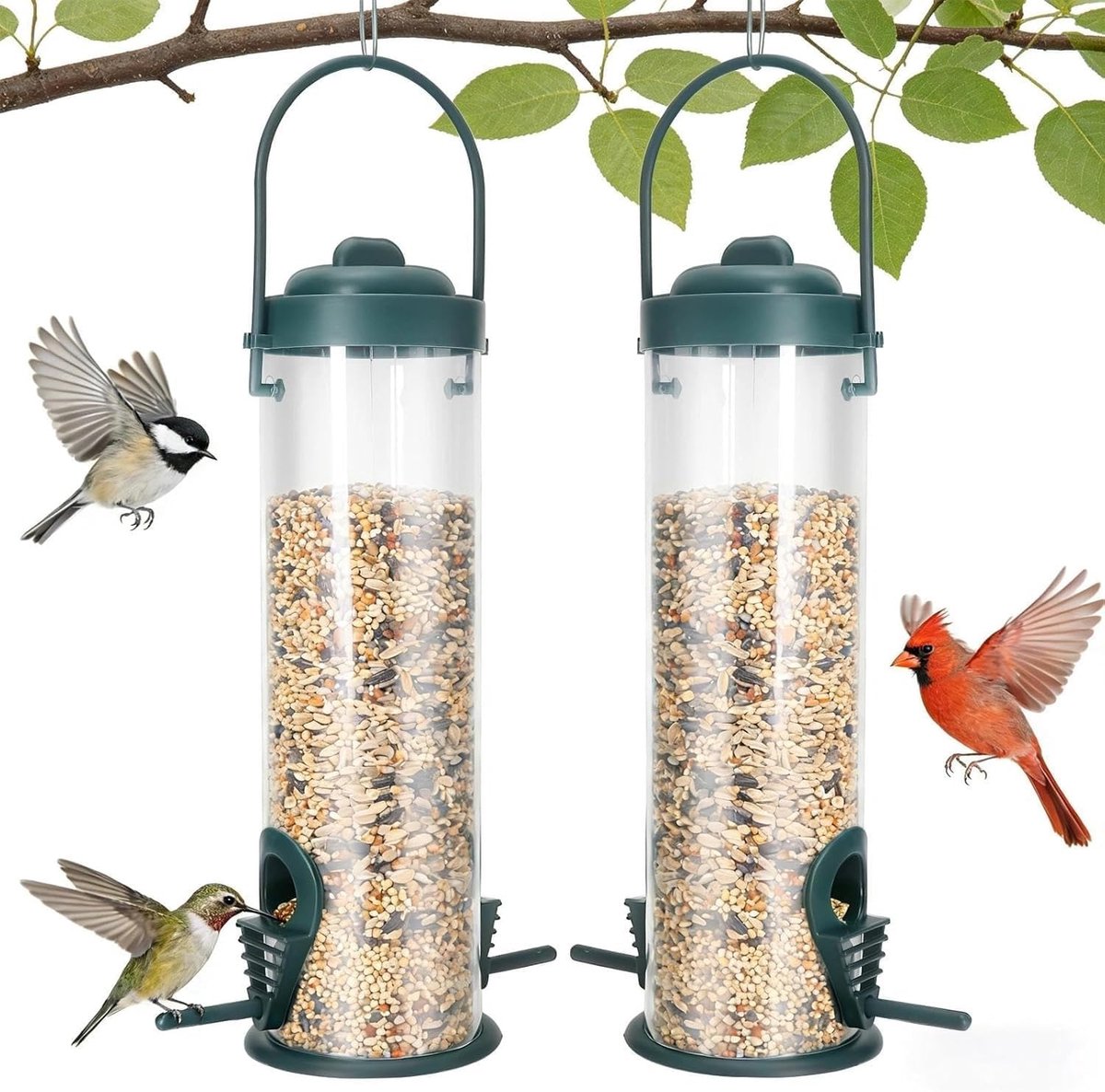 SnelShoppen - Vogelvoederdispenser Set van 2 Stuks - Voederzuil voor Tuin, Balkon & Terras - Geschikt voor Wilde Vogels - Met 2 Voederopeningen - Duur