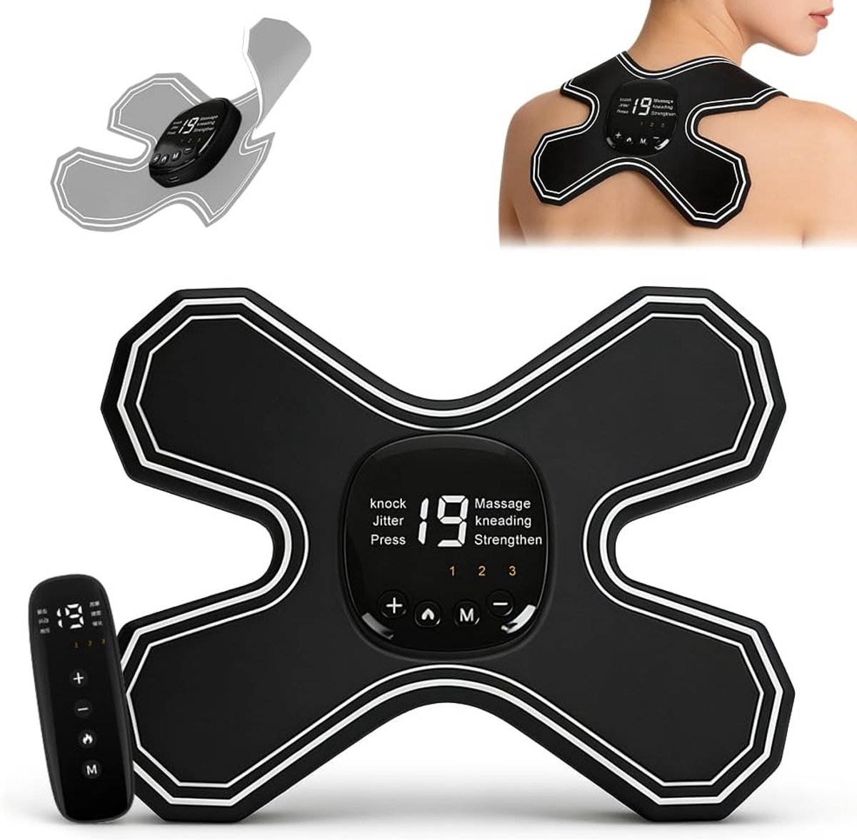 SnelShoppen - TENS Pijnbestrijdingsapparaat - Draagbare Elektrische Nekmassager - EMS Trainingsapparaat met Warmtefunctie, 6 Massagemodi en 15 Trillin