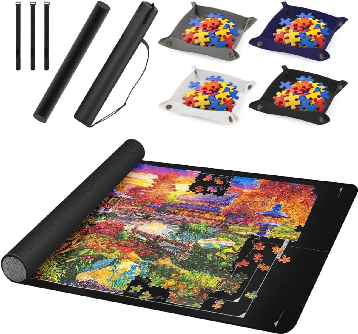 SnelShoppen - Puzzle Mat voor 1500 Puzzels, Non-Slip Puzzle Mat met Sorteringscompartimenten, Puzzle Mat Roll Storage met Praktische Puzzle Accessoire