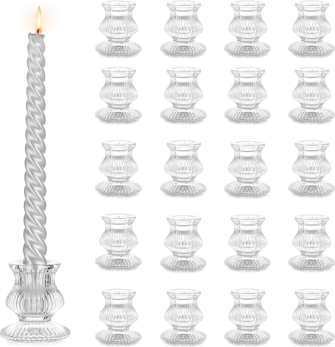 SnelShoppen - Glazen Kandelaar voor Stompkaarsen - 20 Stuks, Elegante Decoratie voor Bruiloften, Feestjes en Tafelsettingen