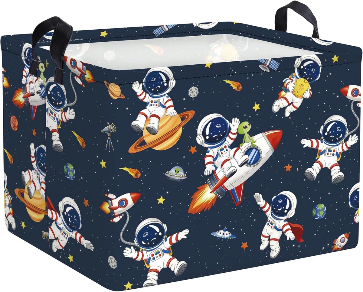 SnelShoppen - Space Rockets Wasmand Cartoon Astronaut 36L - Grote Opbergmand voor Jongens Kleding, Speelgoed en Bakspullen - Vouwbaar, Geschikt voor B