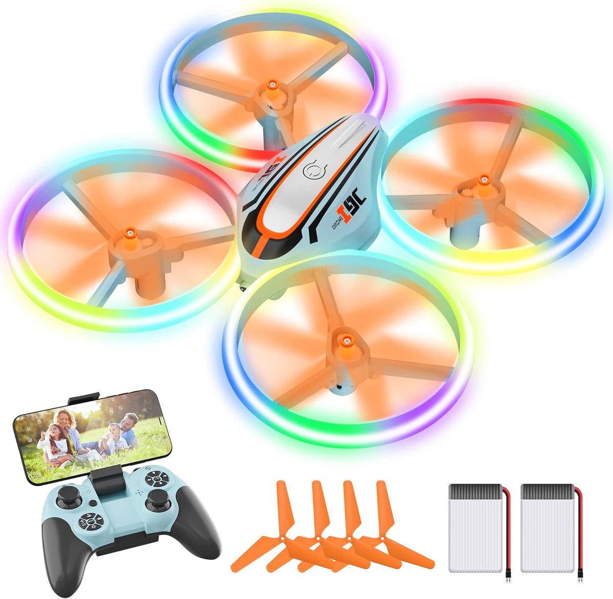 SnelShoppen - i9C Mini Drone met Camera voor Kinderen - RC Quadrocopter met Kleurrijke LED Lichten - Voor Beginners en Jongens en Meisjes - Ideaal voo