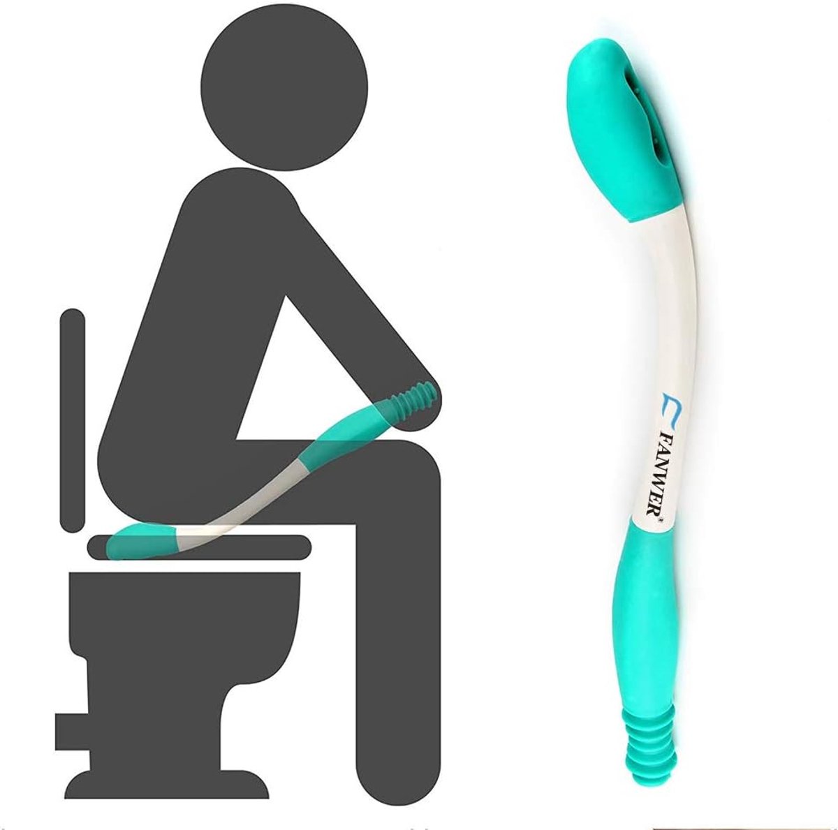 SnelShoppen - Fanwer Toilet Helper - Lang bereik, Comfortabel Wrijven, Verlengd Bereik van 40 cm, Handgrepen, Geschikt voor Toiletpapier en Nat Doekje