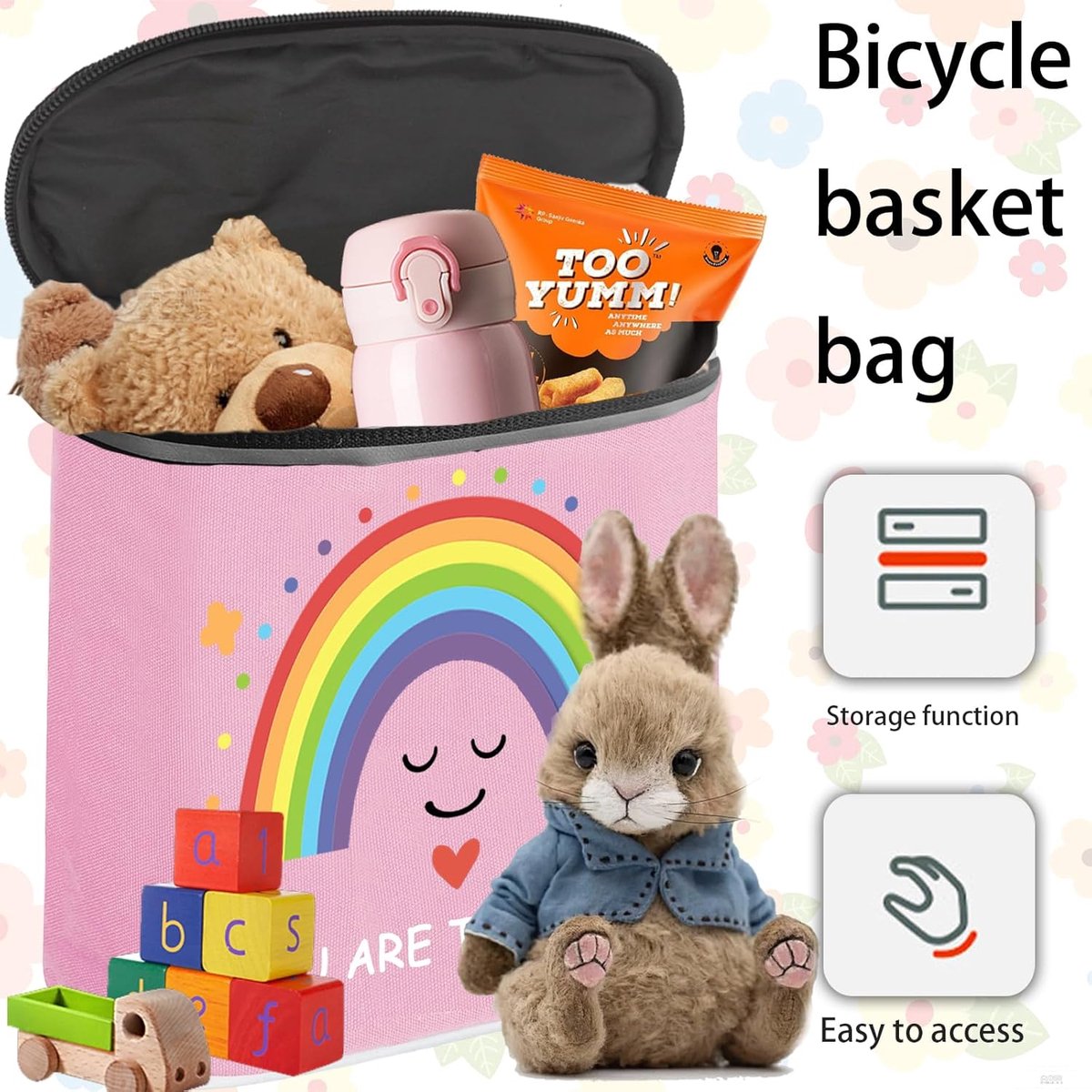 SnelShoppen - Handlebar Bag for Children - Fietsmand met Binnenvak, Reflectoren, en Regenboog Motief - Ideale Fietsaccessoire voor Balansfiets, Fiets