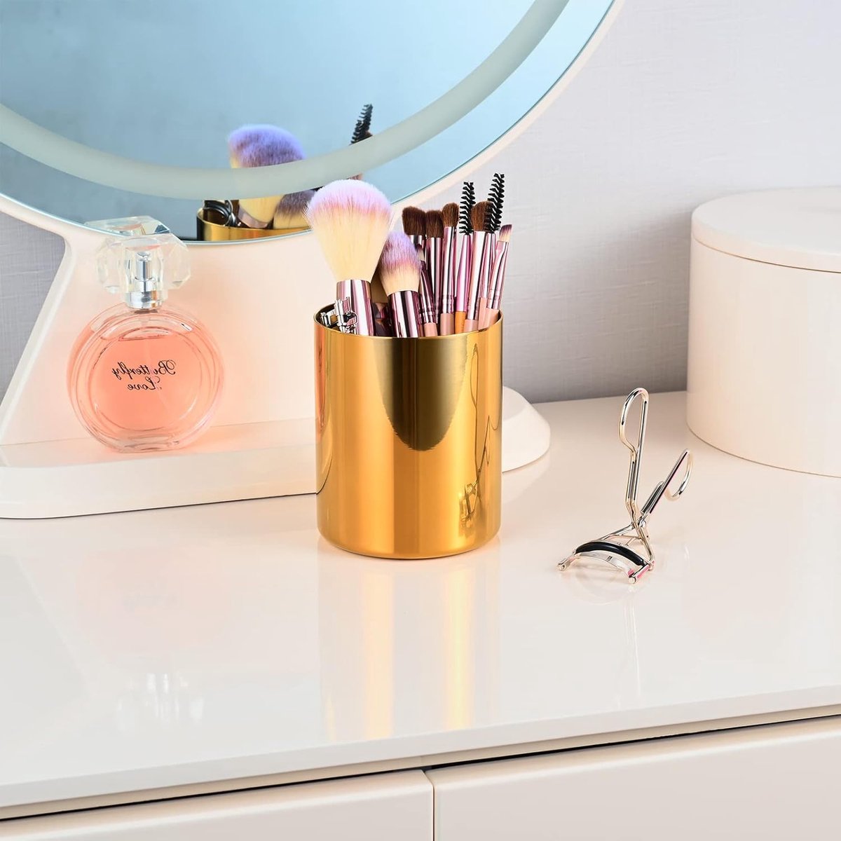 SnelShoppen - Golden 304 RVS Penhouder Set van 2 - Vacuüm Gecoat, Lichtbestendig, Rond Metaal, Nordic Stijl voor Bureau, Kantoorbenodigdheden, Make-up