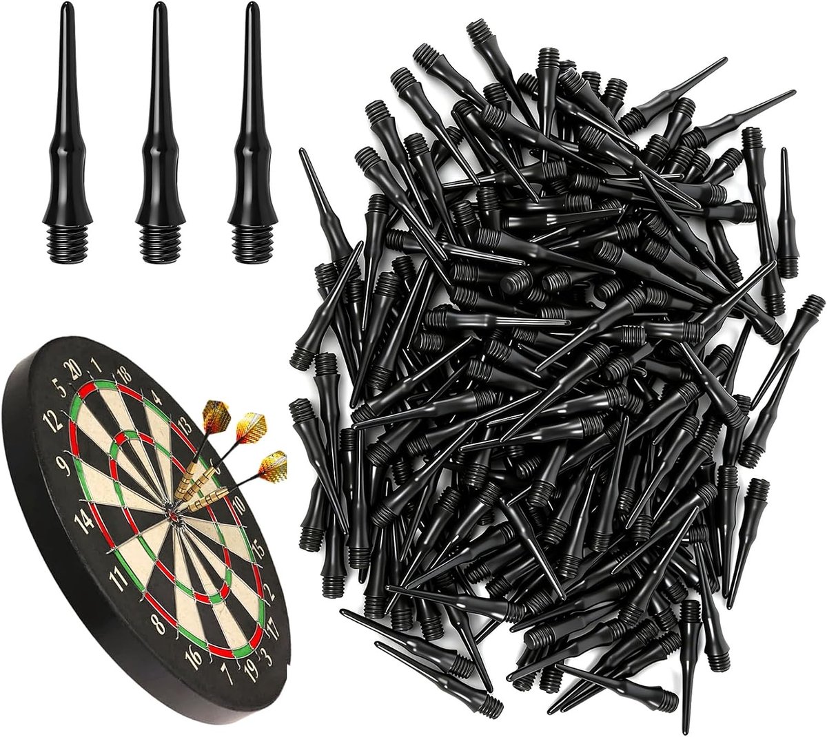 SnelShoppen - Pack van 200 Plastic Dart Tips, Vervangende Soft Dart Tips, Nylon Dart Tips, Duurzame en Stevige Tips voor Dart Flights, Zwart, Ideaal v