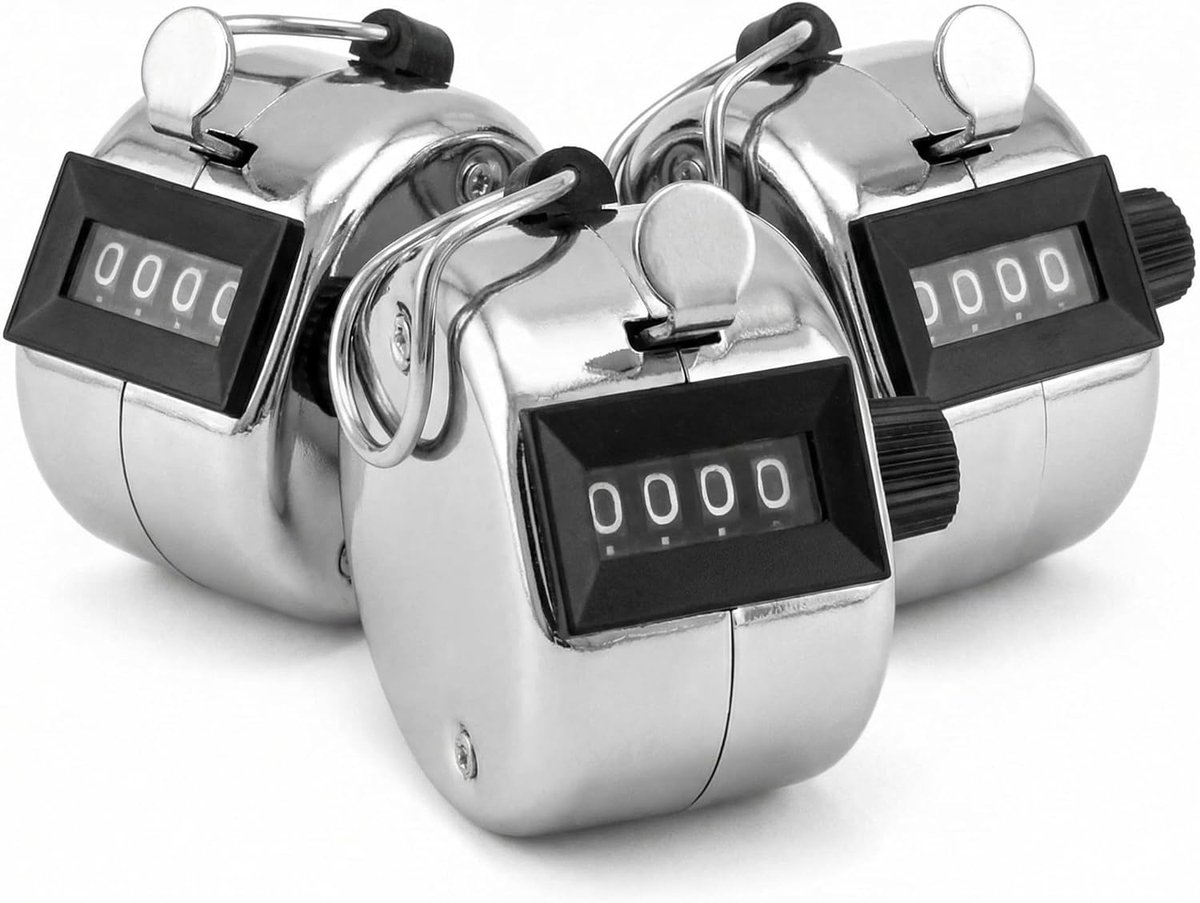 SnelShoppen - 3 Stuks Hand Counter Clicker - 4 Digit Mechanische Tellers van Roestvrij Staal voor Voorraad, Marketing, Fitness en Sporttraining