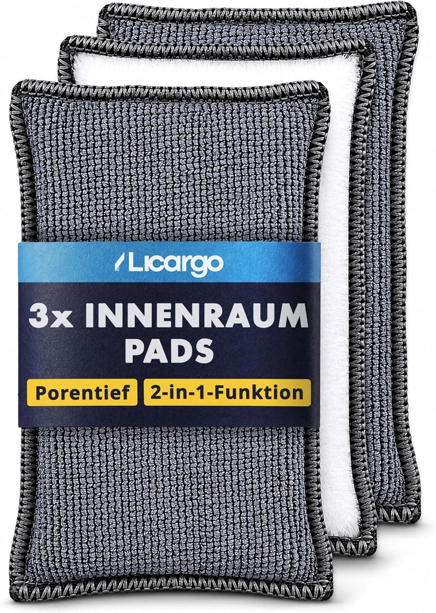 SnelShoppen - 3 Stuks Microvezel Scrub Pad Auto Interieur - Diepe Reiniger voor Kunststof, Bekleding, Leer en Armaturen - Dubbelzijdig met Ruwe en Zac
