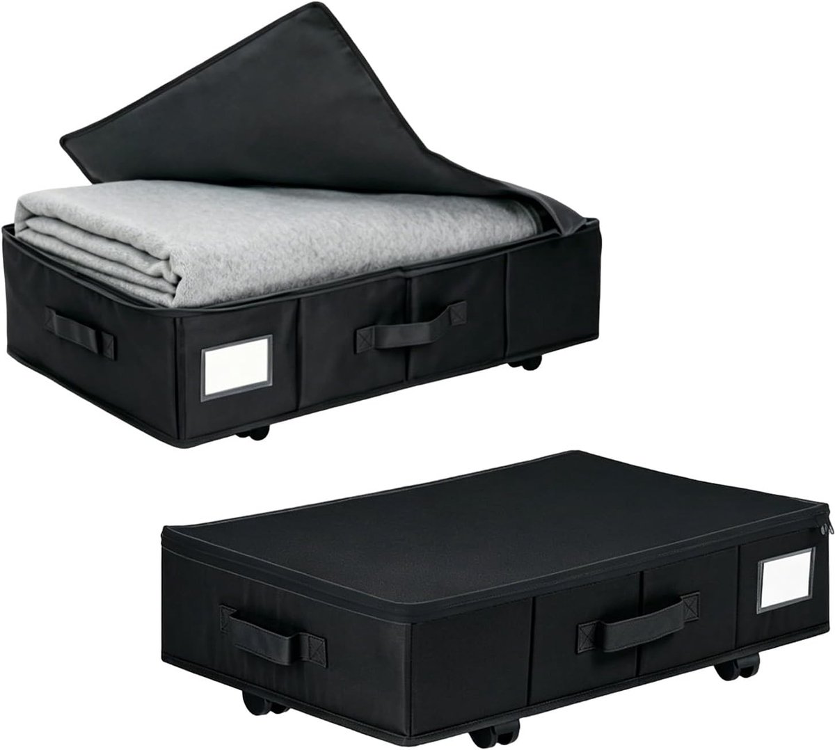 SnelShoppen - Opbergdoos Onderbed met Wieltjes - Set van 2 - Opvouwbare Onderbedlade voor Kleding, Beddengoed, Dekens en Schoenen - Zwart