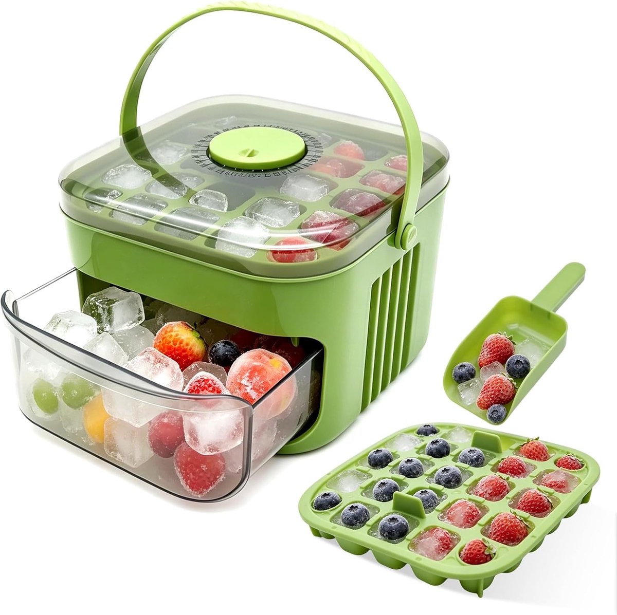 SnelShoppen - Easy Press IJsblokjesmachine, IJsblokjesmaker met Deksel, IJsblokjesvorm en Schep voor Keuken, Feest, Tuin, Camping, Grote Capaciteit