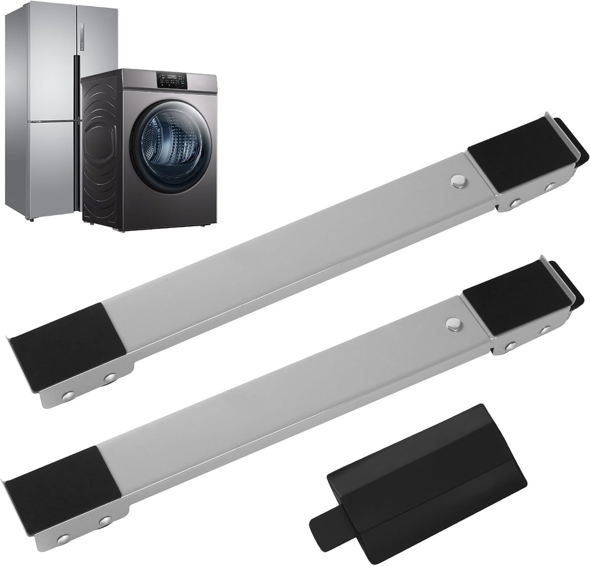 SnelShoppen - 2 x Verstelbare Meubelroller, EasyMove, Robuust en Duurzaam, Met Antislip Rubber, Maximaal 300 kg, Voor Wasmachine, Bank, Koelkast, Grij