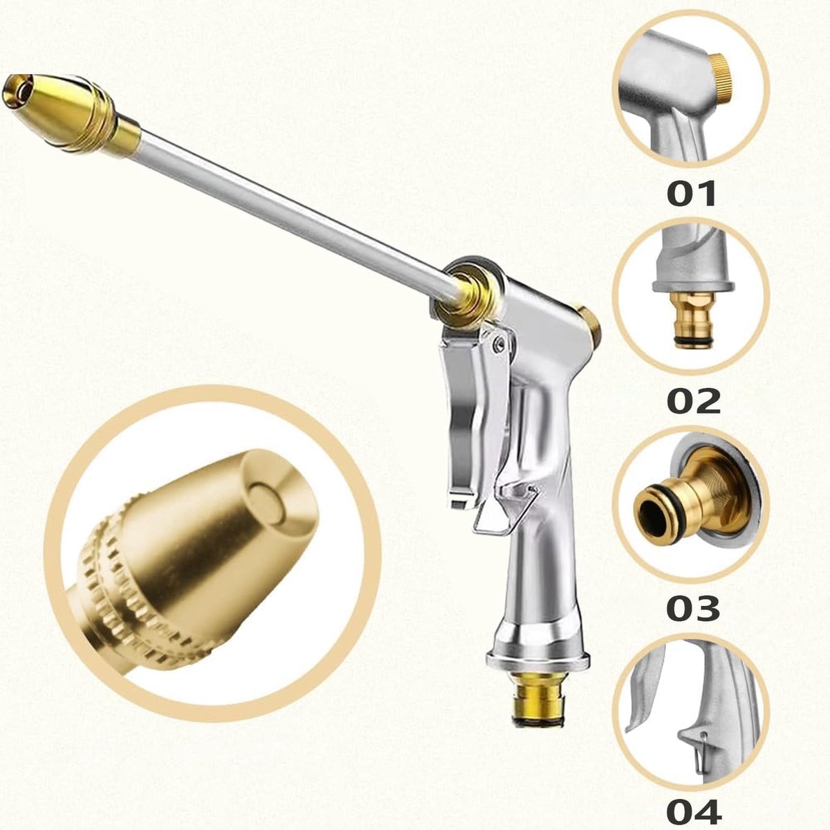 SnelShoppen - Garden Spray Gun - Metalen Tuinspuit, Handdouche voor Tuin, 4 Irrigatiepatronen, Verstelbare Waterstroom voor Tuinirrigatie, Auto Wassen