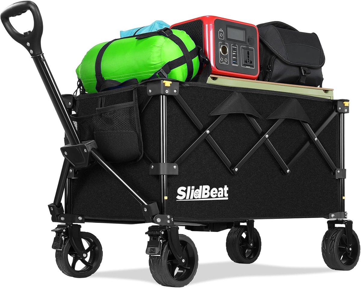 SnelShoppen - 100L Festival Trolley met Grote Universele Wielen, 220lbs Opvouwbare Tuinwagen, Camping Trolley, Vouwbare Winkeltrolley voor Tuin, Pickn