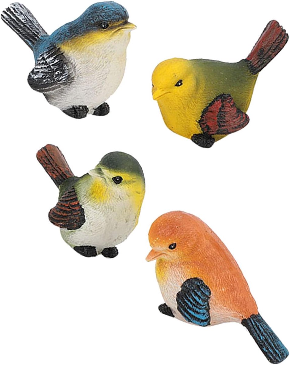 SnelShoppen - 4 Stuks Resin Vogels Tuinfiguren Decoratie - Milieuvriendelijk, Duurzaam, Binnen en Buiten Gebruik, Mooi voor Tuin en Huis