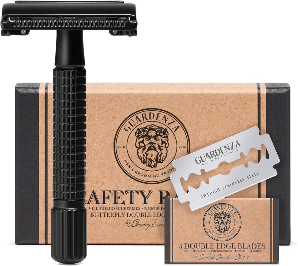 SnelShoppen - Double-Edge Safety Razor Butterfly Matt Black | Klassieke Scheermes | Comfortabel Scheren | Inclusief Scheermesjes
