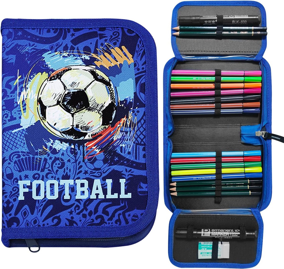 SnelShoppen - Pouch, 20x13x4 cm, Kinderen, Voetbal, Pennenbak, Kleurvolle Grafische Ontwerpen, Ruime Opbergruimte, Perfect voor School en Thuis